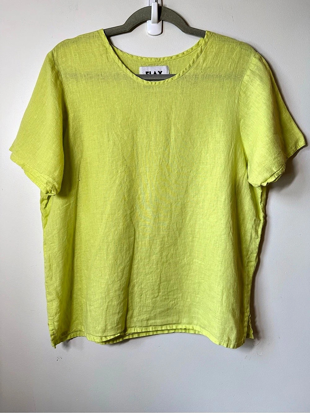 FLAX linen top short sleeve Side slits loose fit